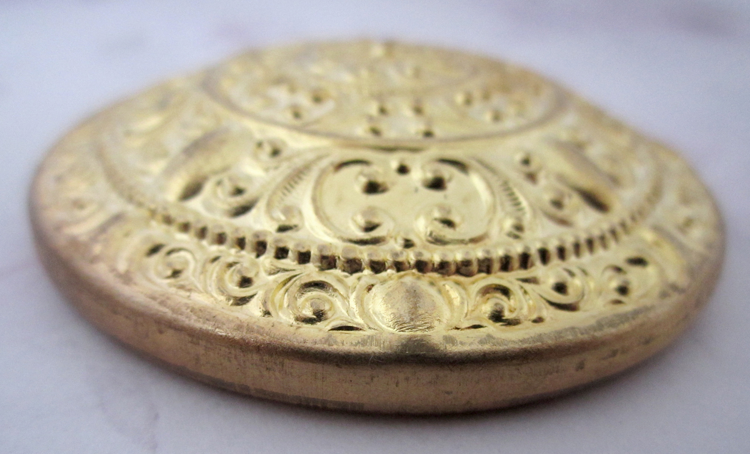 Pitula The Jeweler. raw brass ornate round stamping 57mm f5337