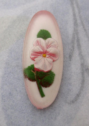 Reverse Painted Intaglio Lucite Pink Pansy Flower Cabochon