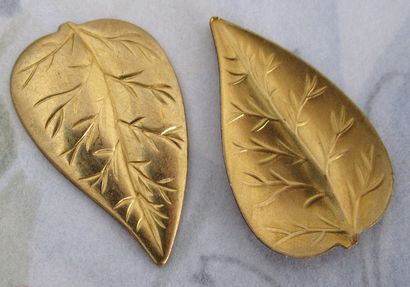 2 pcs. raw brass leaf stampings 27x17mm at Pitula The Jeweler